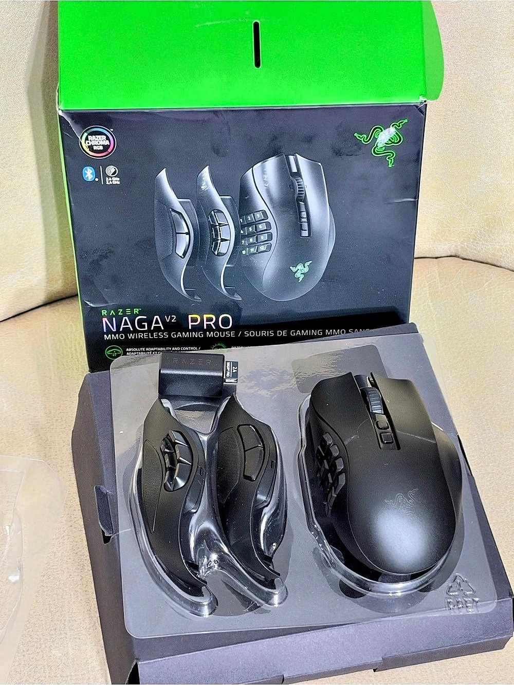 Razer Naga V2 Pro Wireless MMO Gaming Mouse Black Like New